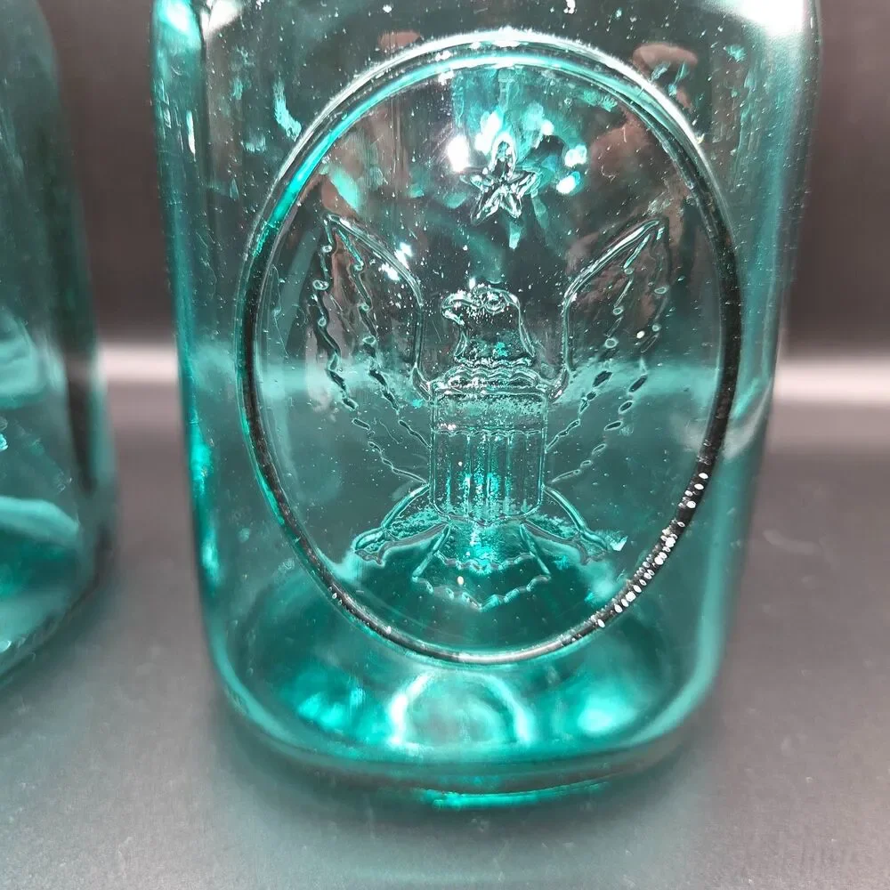 Vintage 1976 Ball Ideal Bicentennial Aqua Blue Mason Jar Limited Edition Pair